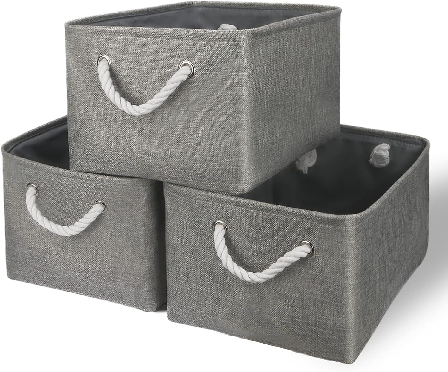 Large Collapsible Storage Bins - 3 Pack 14x10x7 Inch Fabric Organizers for Closet, Shelf, and Toy Storage (Grey & Gold)