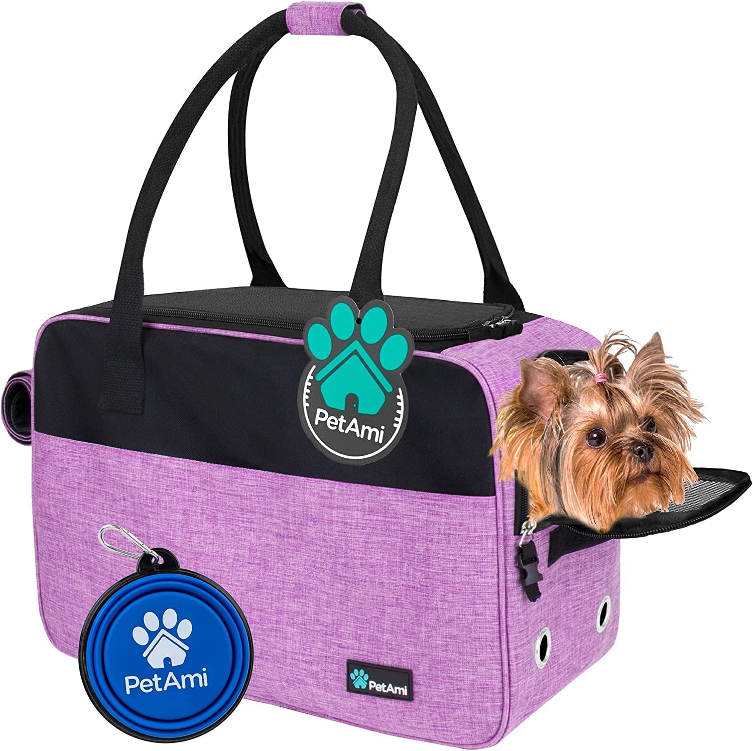 Soft-Sided Pet Carrier for Small Dogs and Cats, TSA Approved Travel Tote with Ventilation, Pockets, and Shoulder Strap, Includes Bed, Max Weight 12 lbs, Turquoise