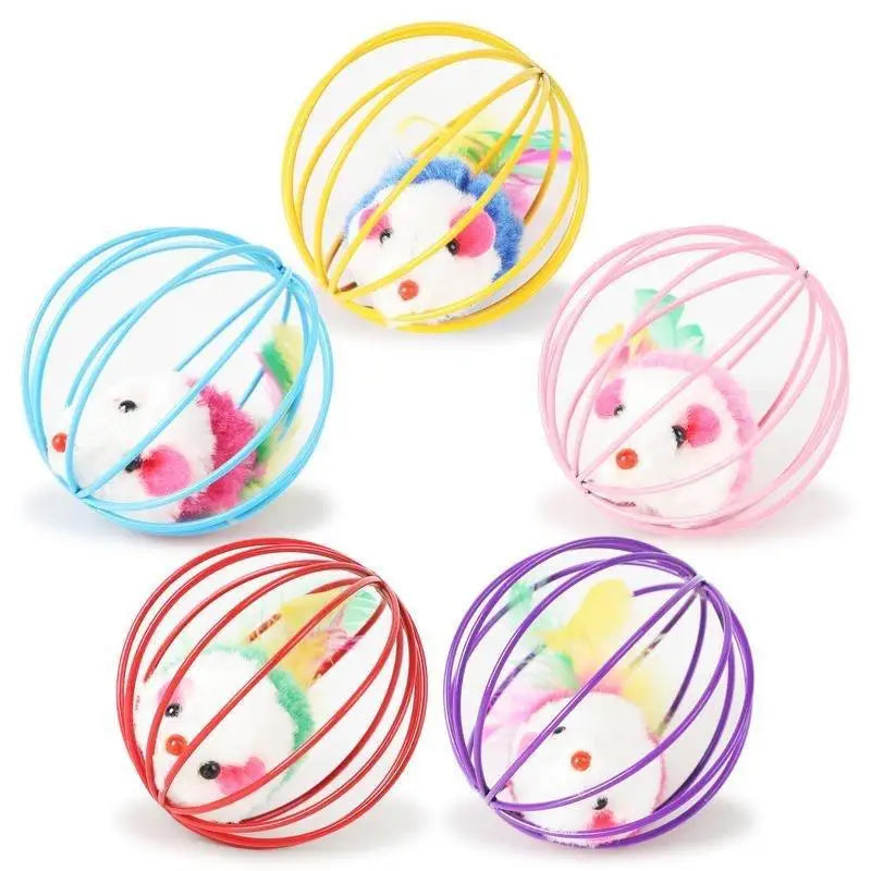 Interactive Colorful Mouse in Cage Cat Toy for Engaging Play