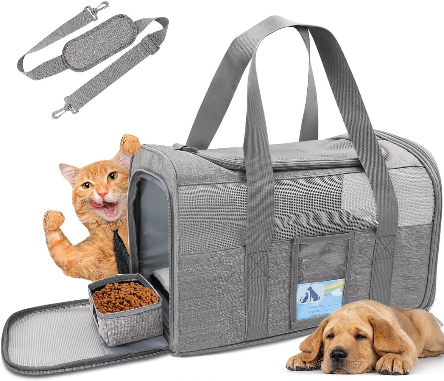Airline-Approved Pet Carrier for Medium and Small Cats and Dogs, Soft TSA-Compliant Carrier for Pets Up to 15 lbs, Black