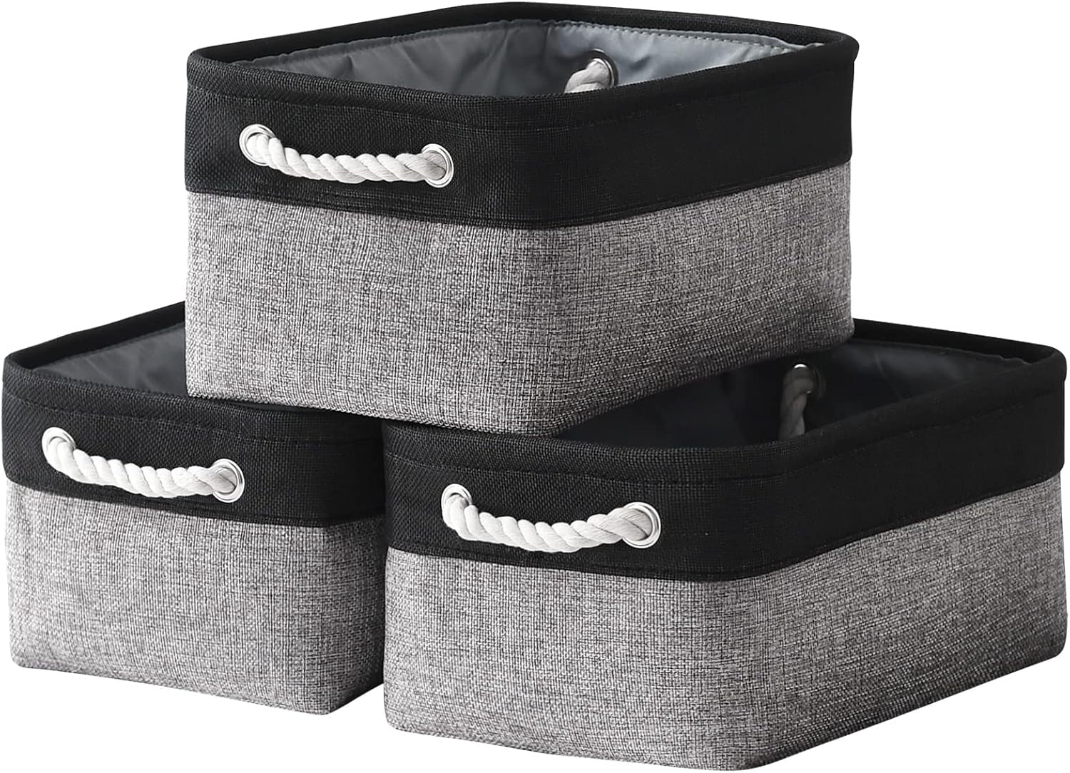 Large Collapsible Storage Bins - 3 Pack 14x10x7 Inch Fabric Organizers for Closet, Shelf, and Toy Storage (Grey & Gold)