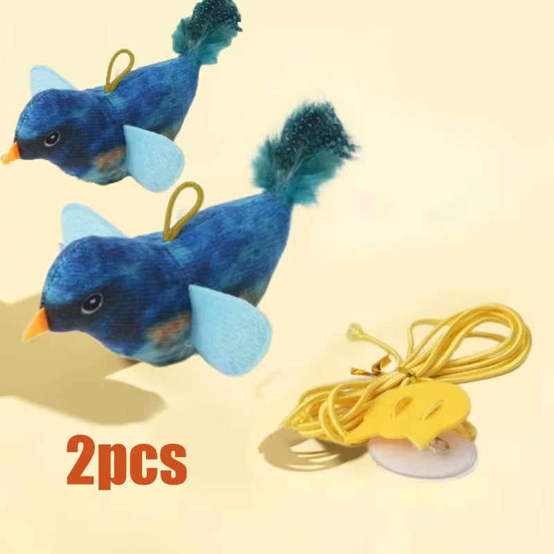 Interactive Indoor Cat Teaser Toy with Sound and Catnip - Wall-Mounted Bird Simulation for Engaging Play