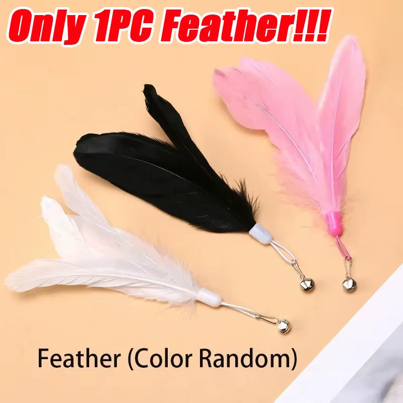 Premium Cat Teaser Pole with Feather Bell and Suction Cup - Durable Bite-Resistant Stick with Replaceable Feather Head