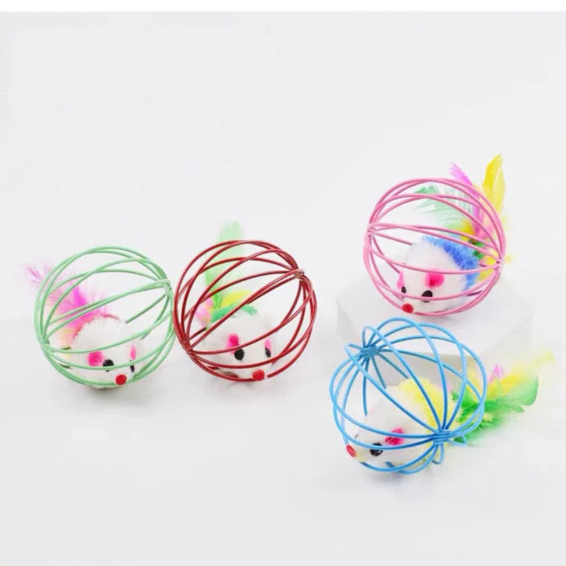 Interactive Colorful Mouse in Cage Cat Toy for Engaging Play