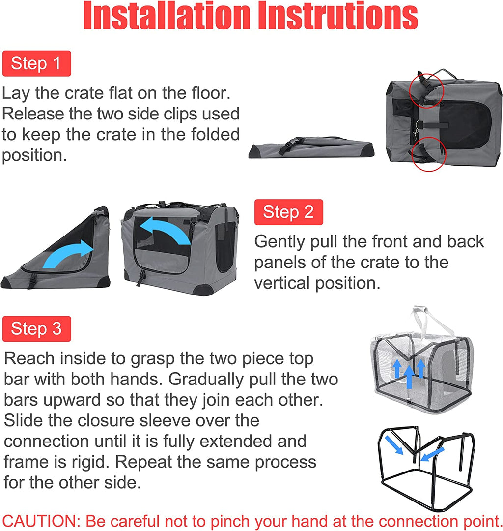 Large Cat Carrier and Portable Dog Crate - 24" x 16.5" x 16.5" Collapsible Traveling Pet Crate with Included Collapsible Bowl for Small to Medium Dogs