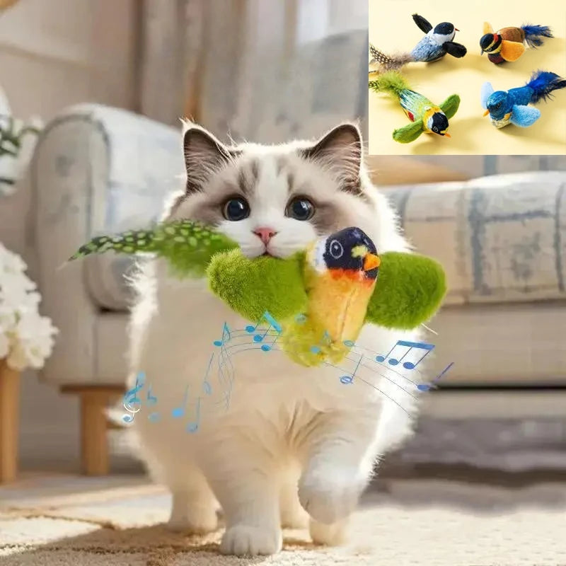 Interactive Indoor Cat Teaser Toy with Sound and Catnip - Wall-Mounted Bird Simulation for Engaging Play