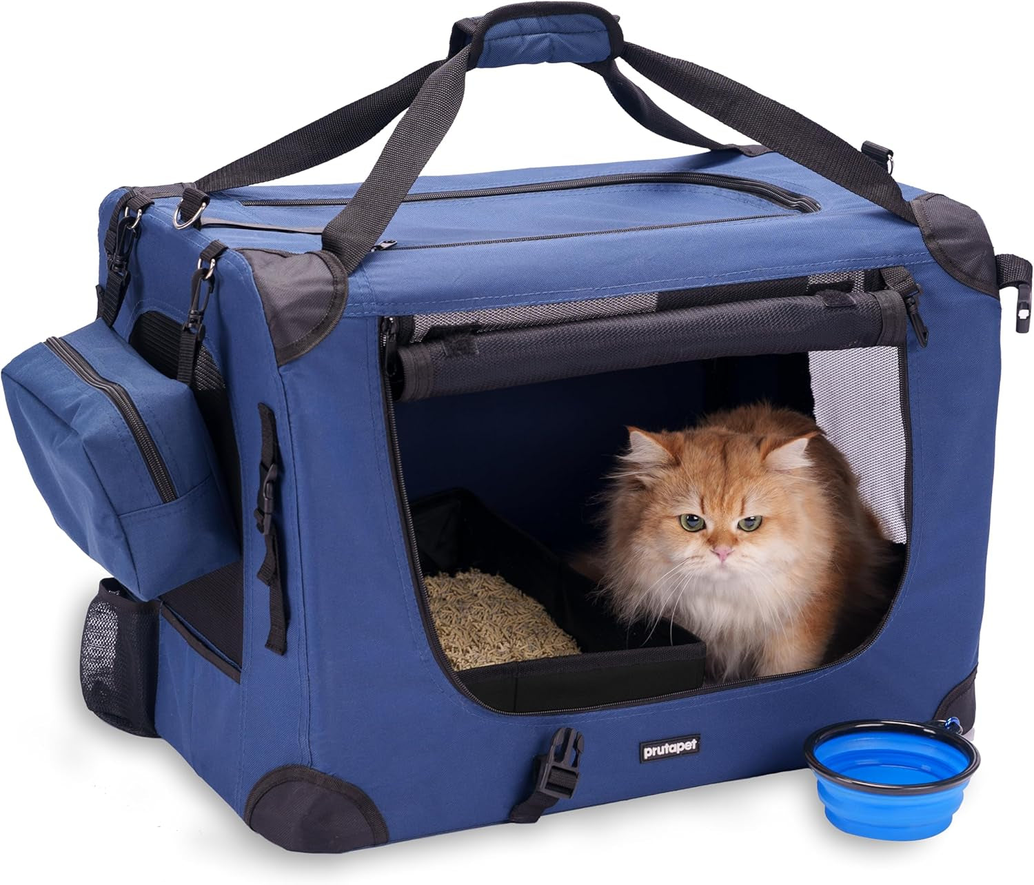 Large Cat Carrier and Portable Dog Crate - 24" x 16.5" x 16.5" Collapsible Traveling Pet Crate with Included Collapsible Bowl for Small to Medium Dogs