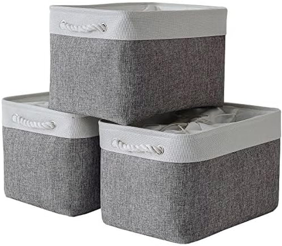 Large Collapsible Storage Bins - 3 Pack 14x10x7 Inch Fabric Organizers for Closet, Shelf, and Toy Storage (Grey & Gold)