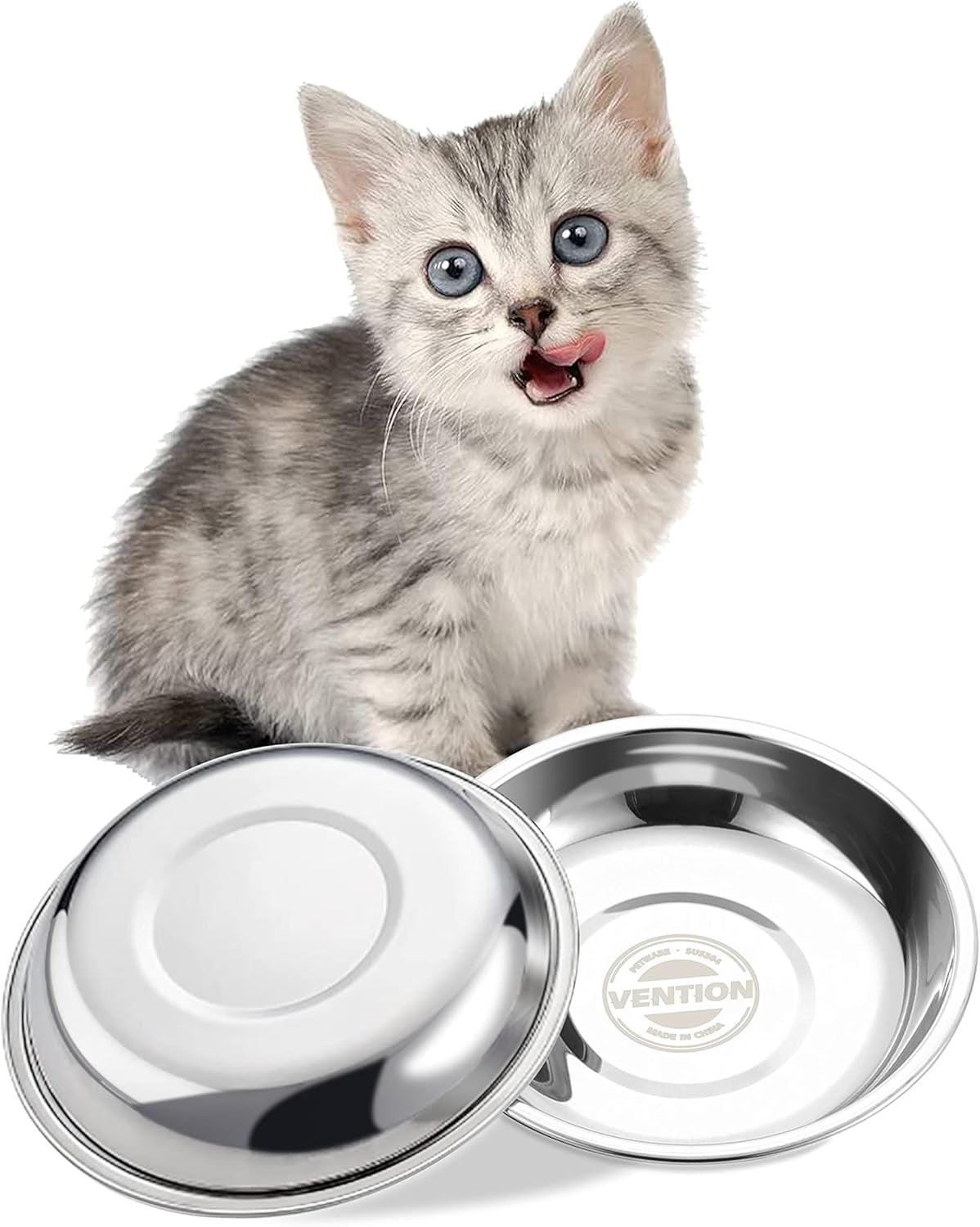 Set of 4 Stainless Steel Cat Food Bowls for Raised Stations, 5.8-Inch Diameter, Designed to Prevent Whisker Fatigue, 10.8 Fl. Oz Capacity, Ideal for Indoor Cats