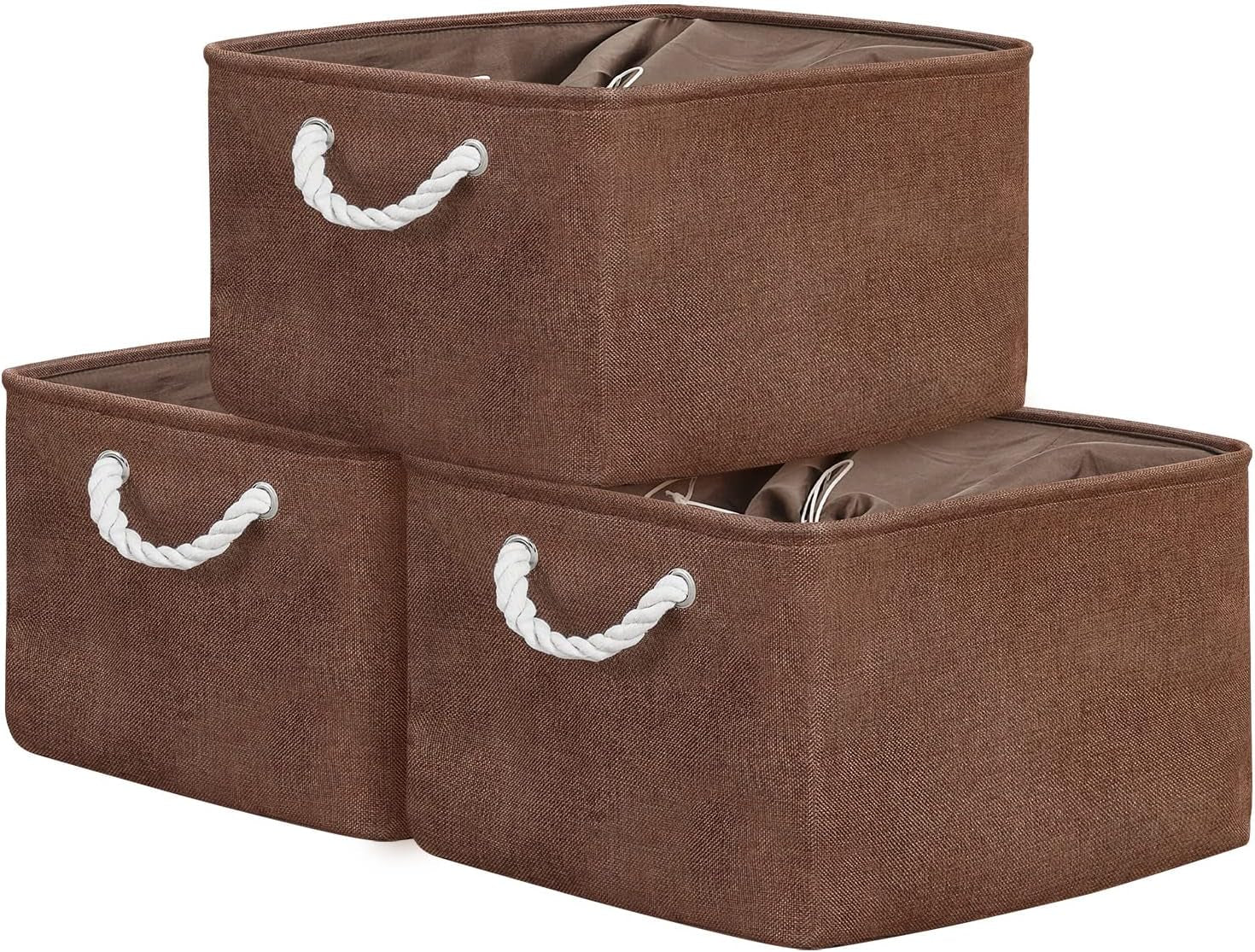Large Collapsible Storage Bins - 3 Pack 14x10x7 Inch Fabric Organizers for Closet, Shelf, and Toy Storage (Grey & Gold)