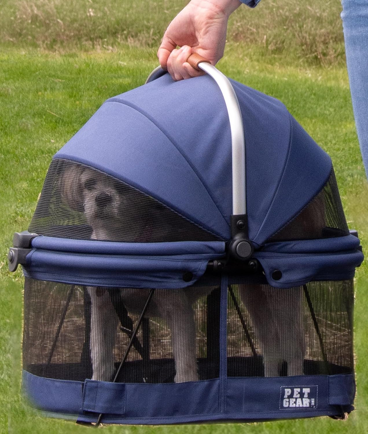No-Zip 360-Degree Pet Safety Carrier and Car Seat for Small Dogs and Cats, 20-Inch, Black, with Push Button Entry