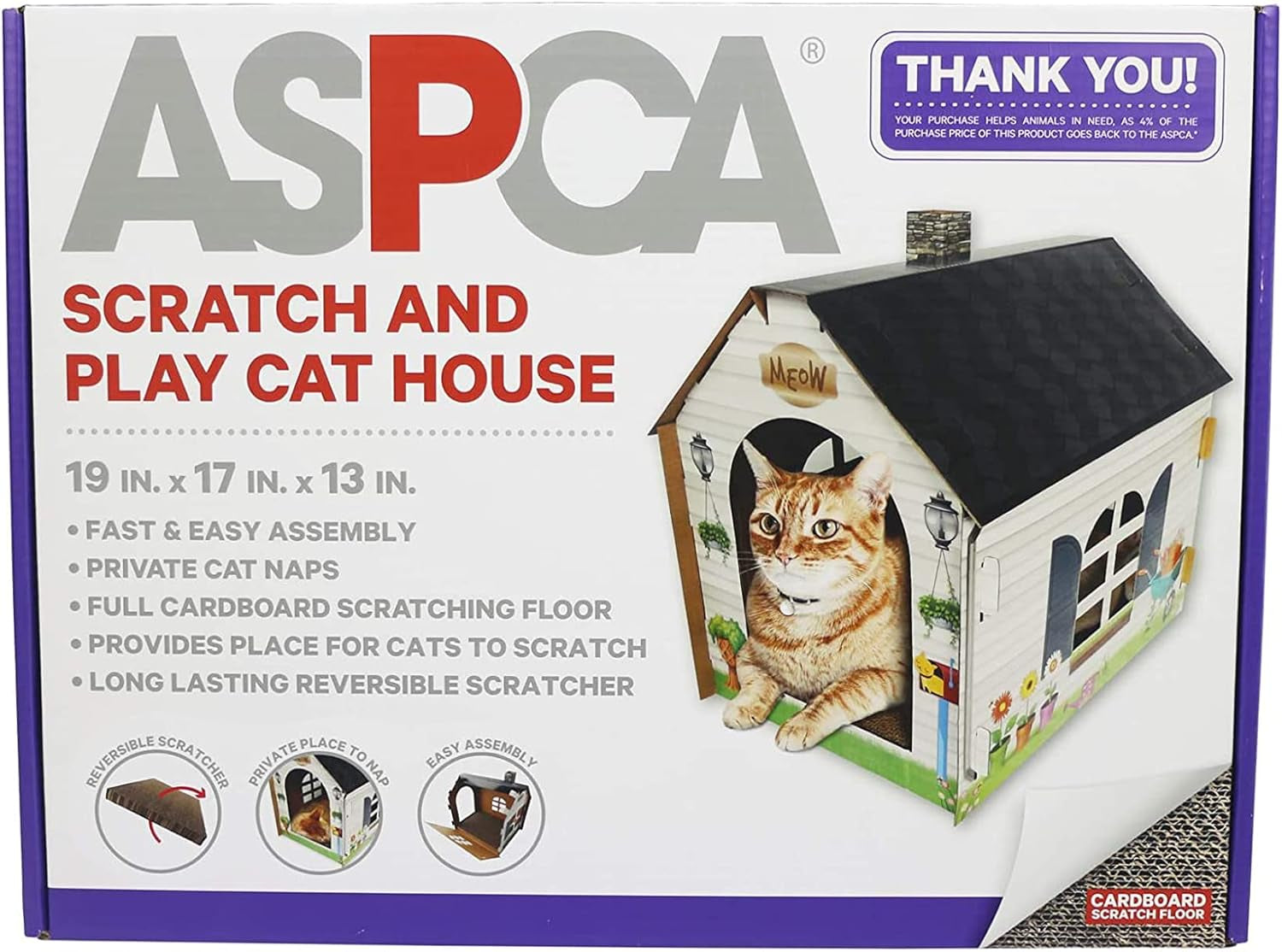 Cardboard Cat House Hideaway Playhouse with Integrated Scratching Pad - Dimensions: 19" L x 13" W x 17" H