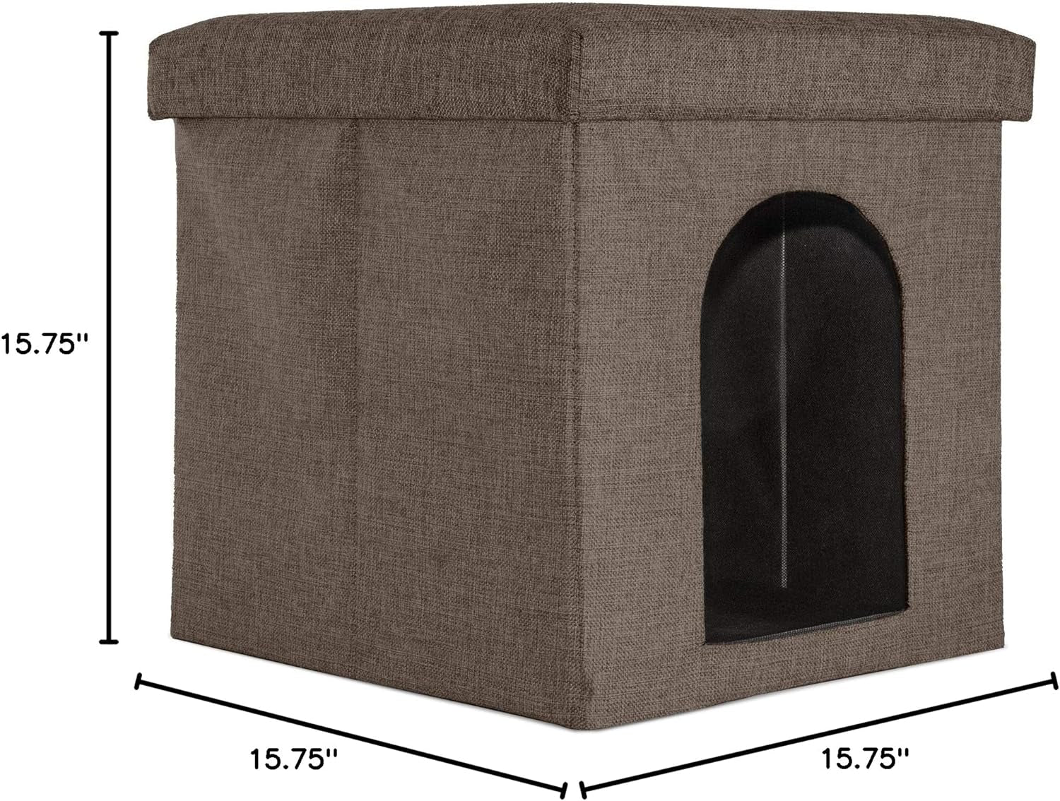 Indoor Pet House for Cats and Small Dogs, Collapsible and Foldable with Plush Ball Toy - Living Room Footstool Cat Condo in Coconut Brown, Small
