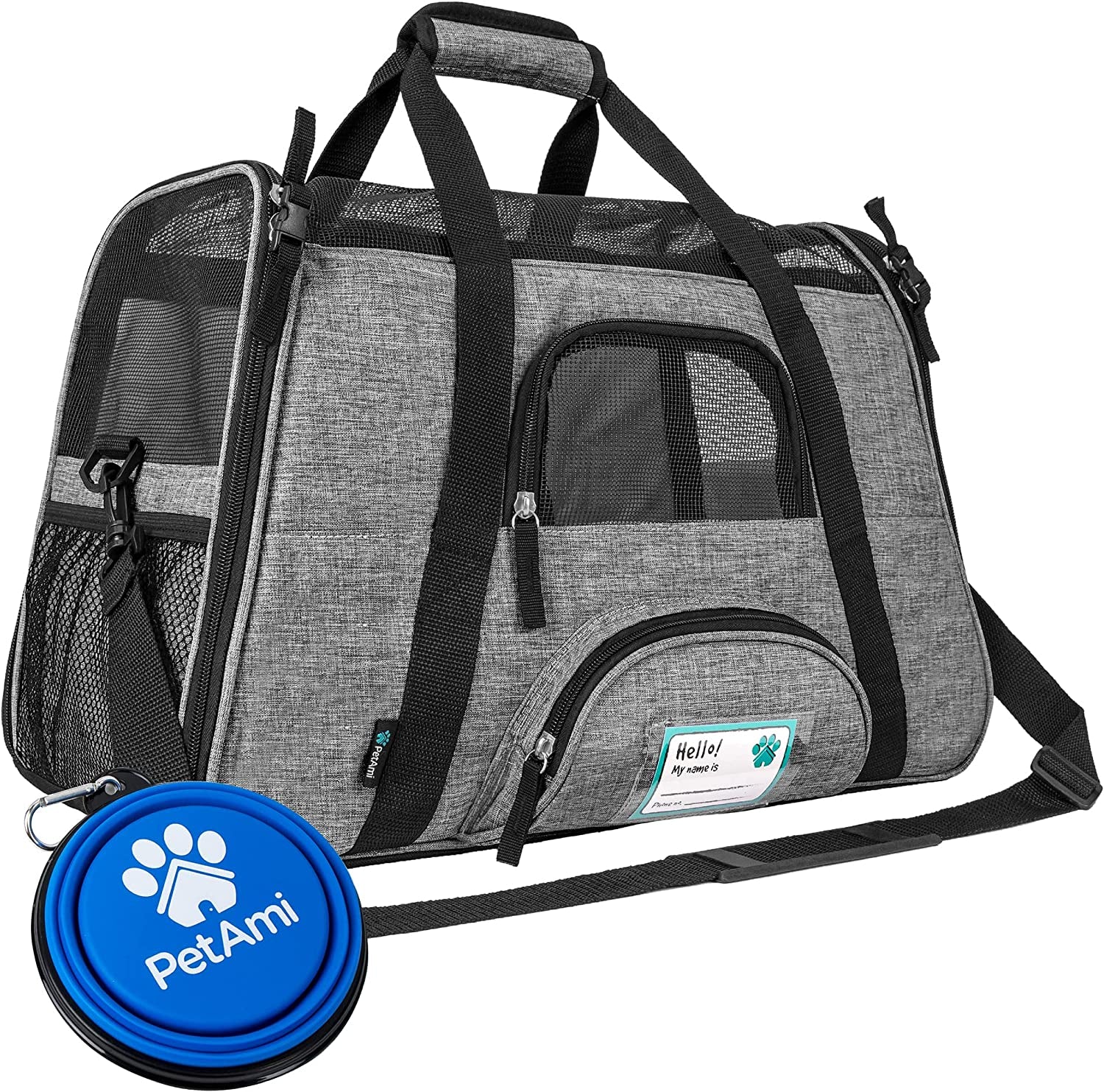 Airline-Approved Soft-Sided Pet Carrier for Cats and Small Dogs, TSA-Compliant Travel Bag with Sherpa Bed, Breathable Mesh Ventilation, Collapsible Bowl, Suitable for Pets Up to 18 lbs, Small Heather White/Red