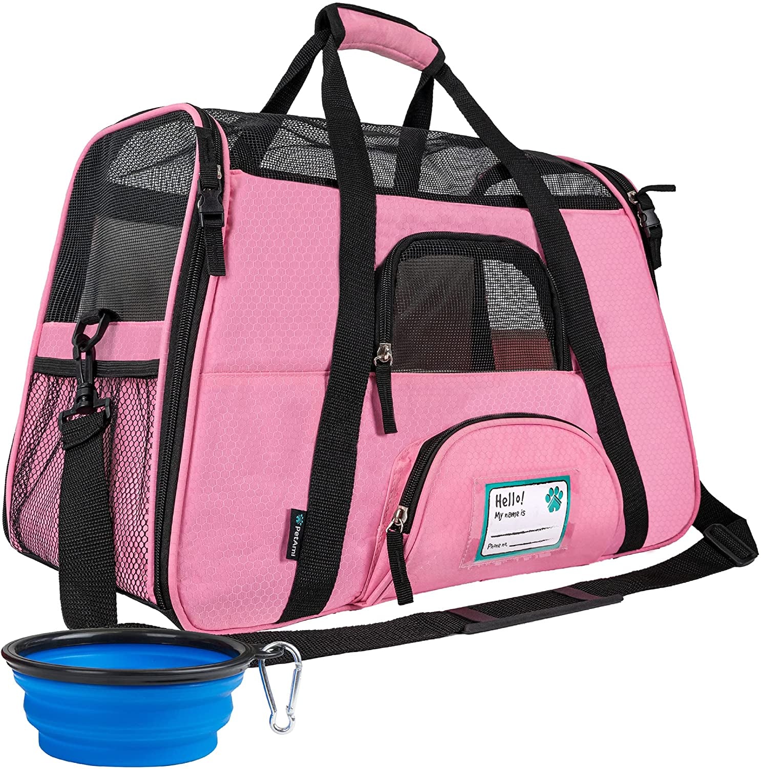 Airline-Approved Soft-Sided Pet Carrier for Cats and Small Dogs, TSA-Compliant Travel Bag with Sherpa Bed, Breathable Mesh Ventilation, Collapsible Bowl, Suitable for Pets Up to 18 lbs, Small Heather White/Red