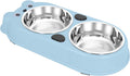 Premium Double Stainless Steel Pet Bowls for Dogs and Cats - Stylish Food and Water Feeder (Blue)