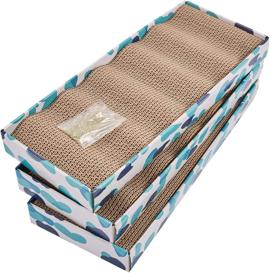 Reversible Cardboard Cat Scratcher Pad with Catnip - Corrugated Scratching Board and Bed