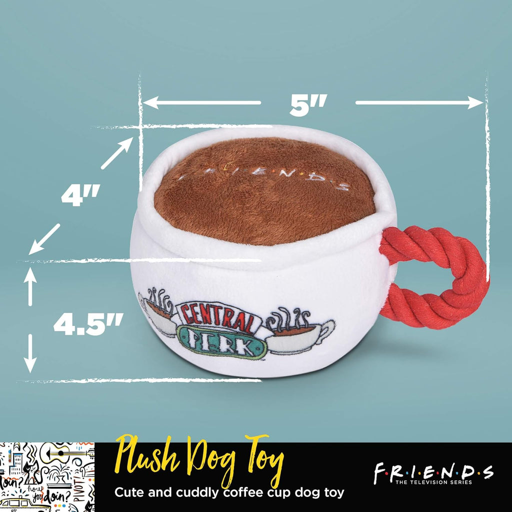 Central Perk Coffee Mug Plush Dog Toy with Rope Handle | Soft Squeaky Toy for Dogs | Stuffed Dog Toy with Squeaker for Enhanced Playtime, Friends Collectible
