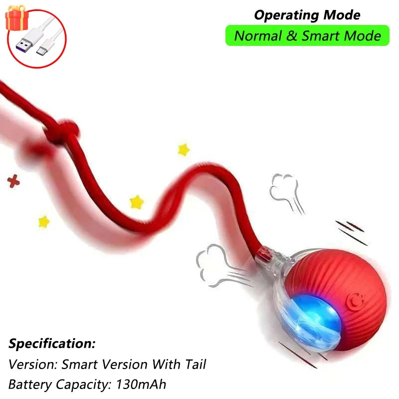 Interactive Automatic Rolling Ball Toy for Dogs and Cats with Faux Tail - Rechargeable Smart Electric Training Device Imitating Mouse Behavior