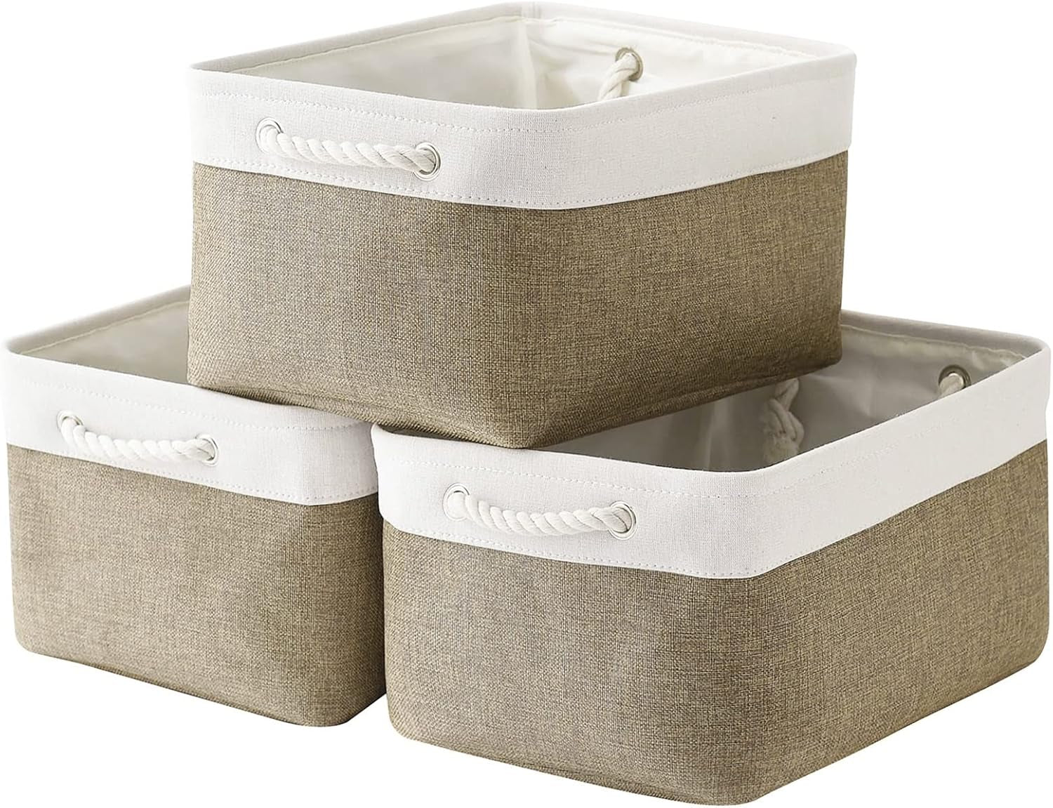 Large Collapsible Storage Bins - 3 Pack 14x10x7 Inch Fabric Organizers for Closet, Shelf, and Toy Storage (Grey & Gold)