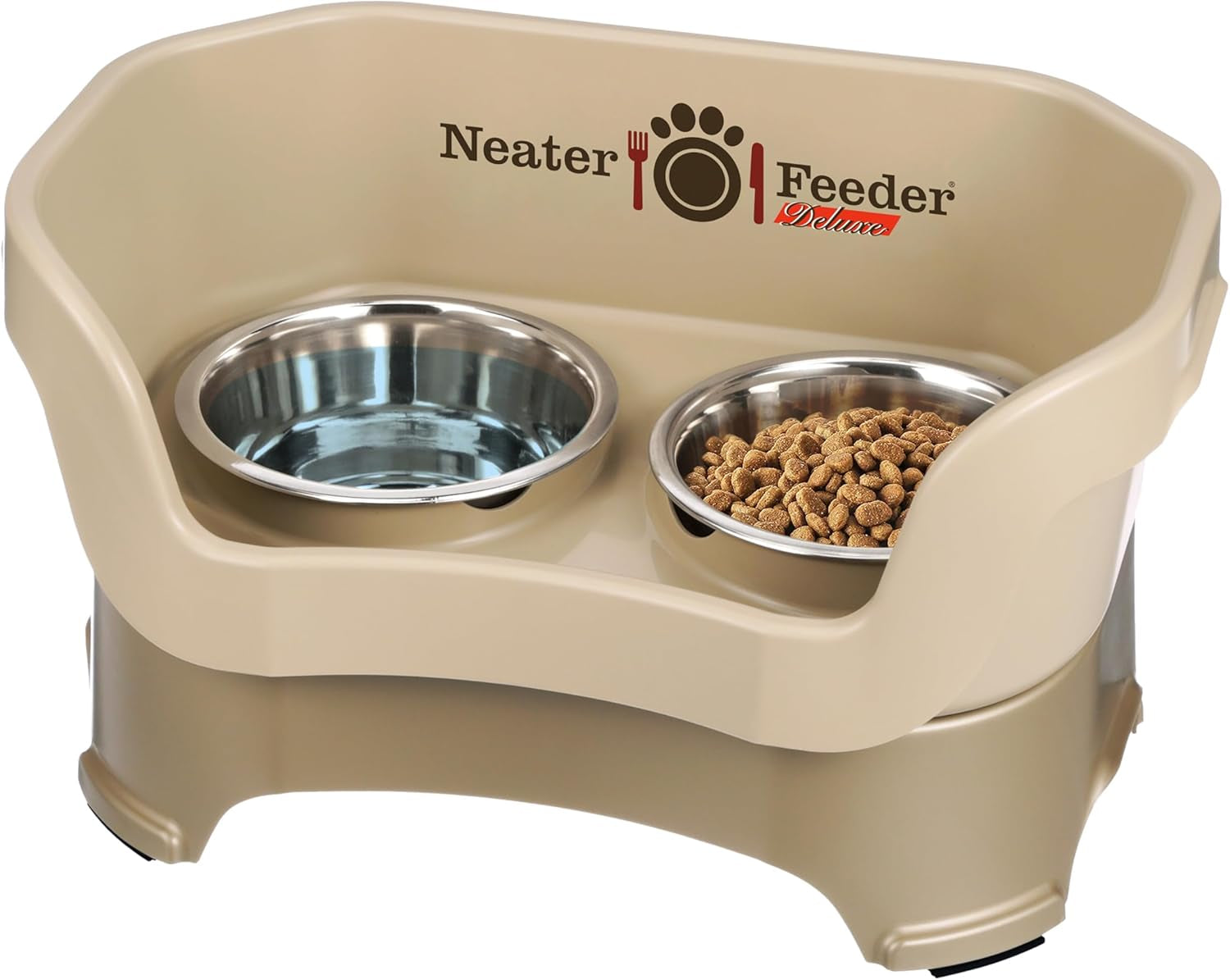 Neater Feeder Deluxe Elevated Dog Bowl Set for Medium Dogs (19-40 lbs) - Made in USA, Spill-Proof Feeding Station, Gunmetal Finish