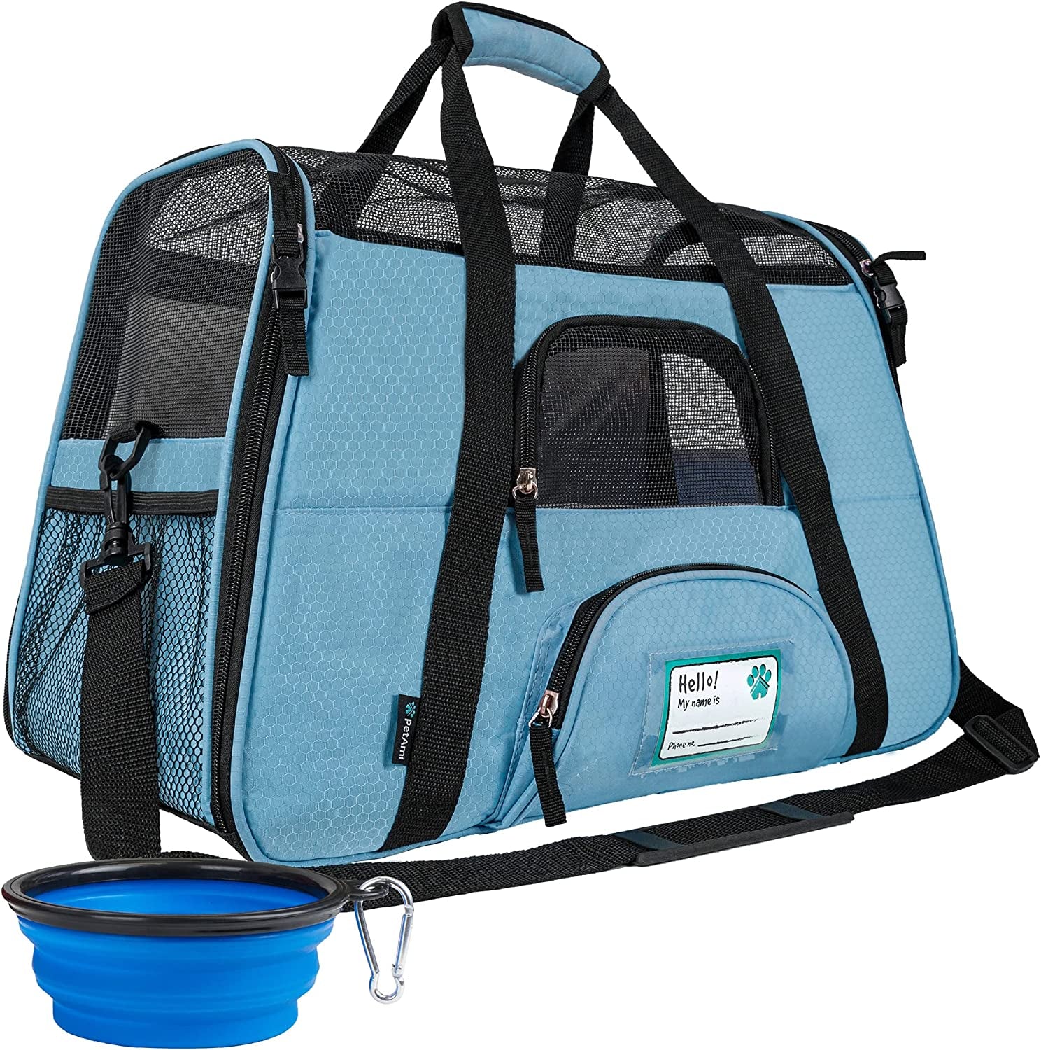 Airline-Approved Soft-Sided Pet Carrier for Cats and Small Dogs, TSA-Compliant Travel Bag with Sherpa Bed, Breathable Mesh Ventilation, Collapsible Bowl, Suitable for Pets Up to 18 lbs, Small Heather White/Red