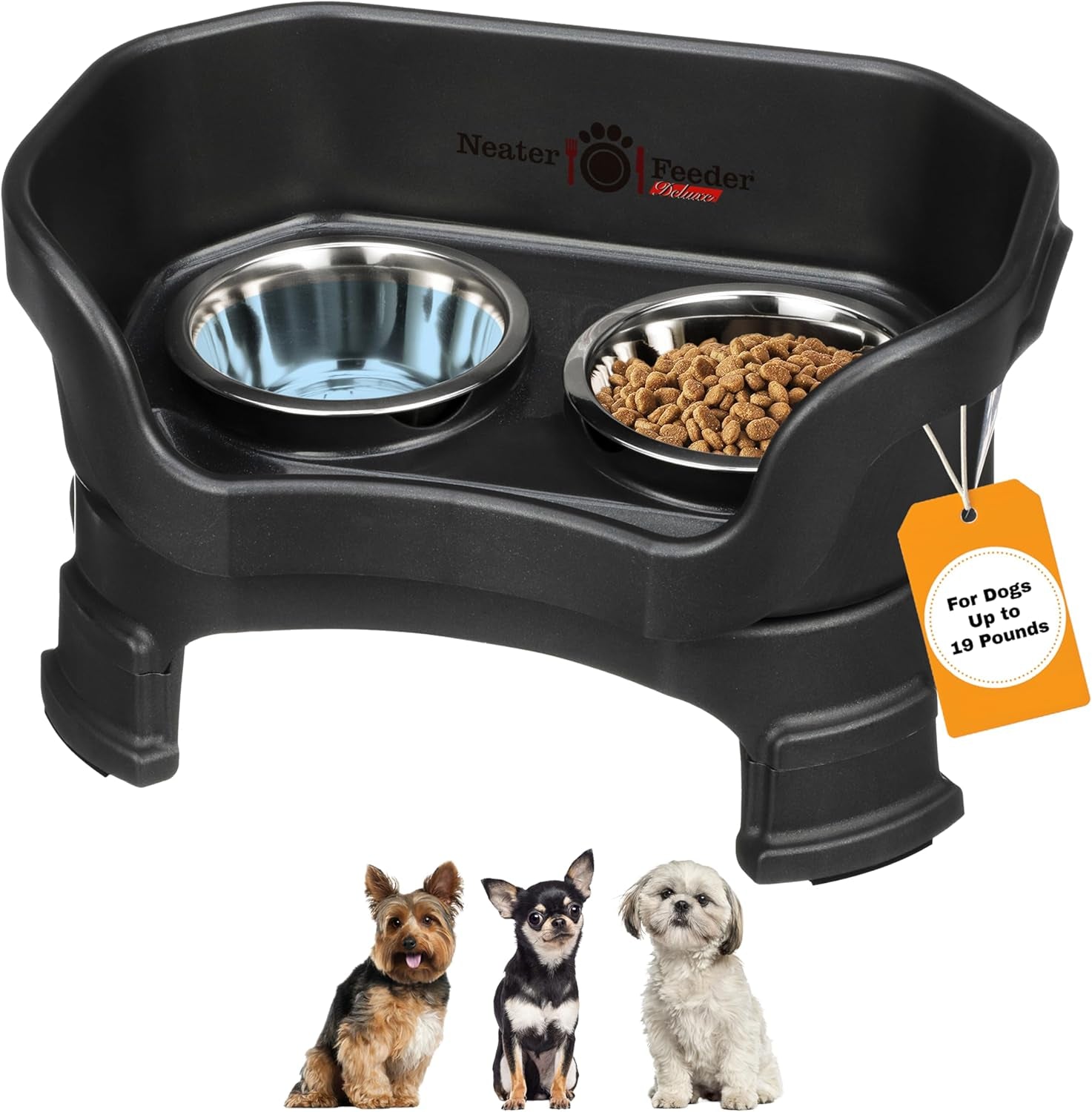 Neater Feeder Deluxe Elevated Cat Bowls with Adjustable Heights (6” & 7.5”), No-Spill Raised Stand, Whisker-Friendly Stainless Steel Dishes, Made in USA, Bronze Finish