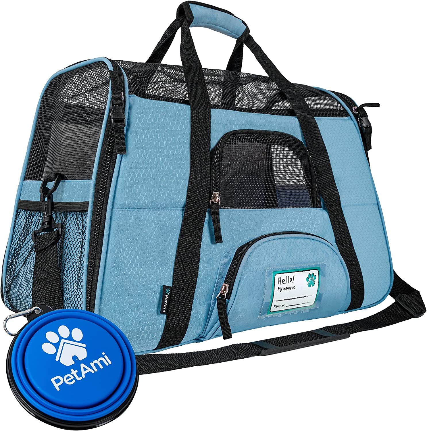Airline-Approved Soft-Sided Pet Carrier for Cats and Small Dogs, TSA-Compliant Travel Bag with Sherpa Bed, Breathable Mesh Ventilation, Collapsible Bowl, Suitable for Pets Up to 18 lbs, Small Heather White/Red