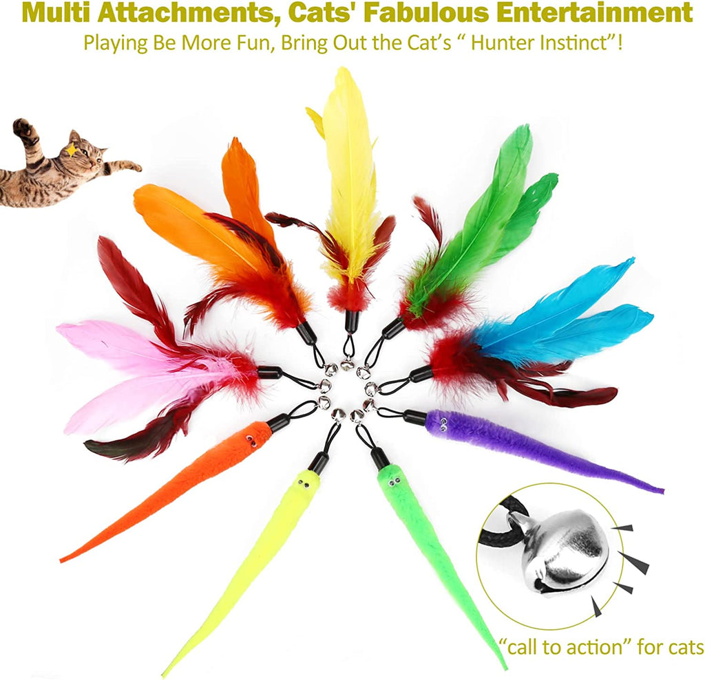 Interactive Cat Toy Set: 2 Retractable Wands and 9 Feather Refills for Indoor Play and Exercise