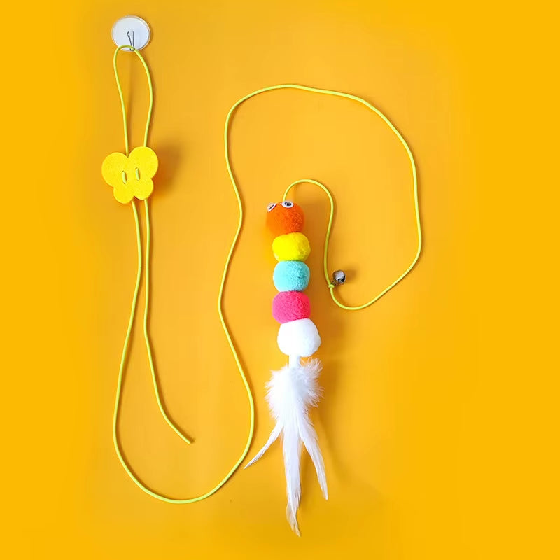 Professional Cat Toy Teasing Stick with Elastic Rope and Dragonfly-Shaped Feather Bell