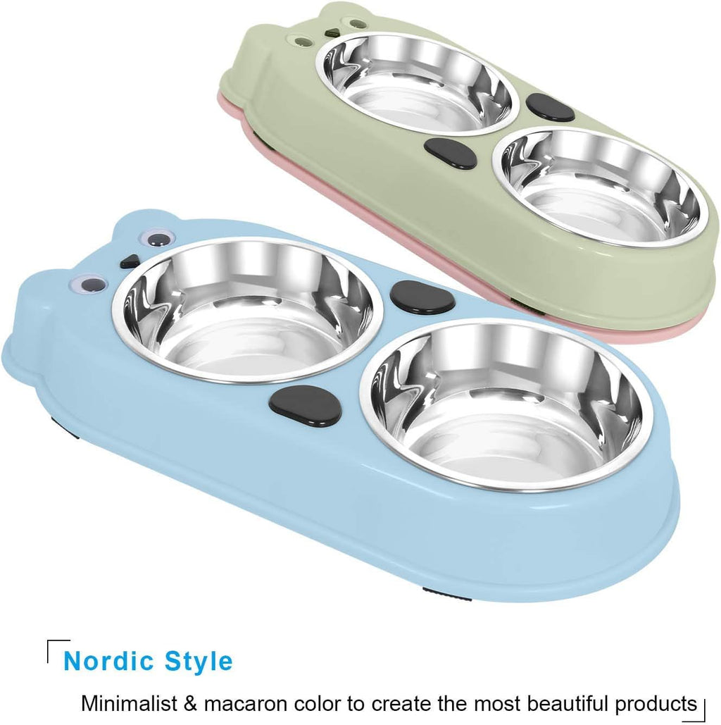 Premium Double Stainless Steel Pet Bowls for Dogs and Cats - Stylish Food and Water Feeder (Blue)