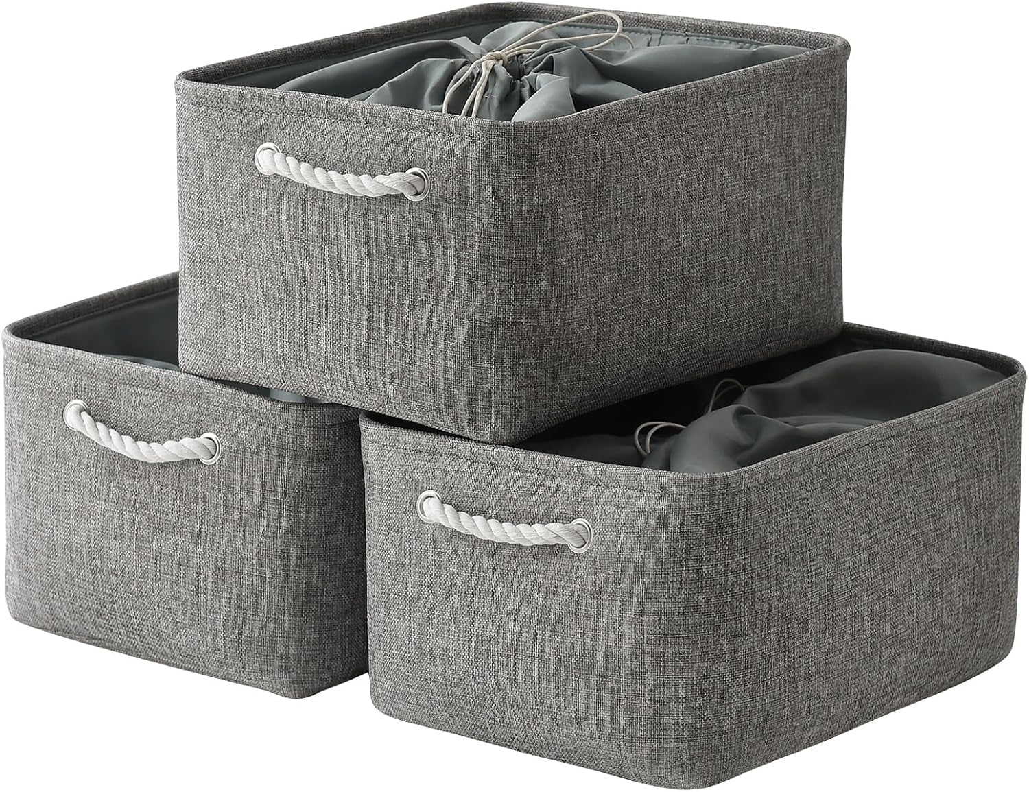 Large Collapsible Storage Bins - 3 Pack 14x10x7 Inch Fabric Organizers for Closet, Shelf, and Toy Storage (Grey & Gold)