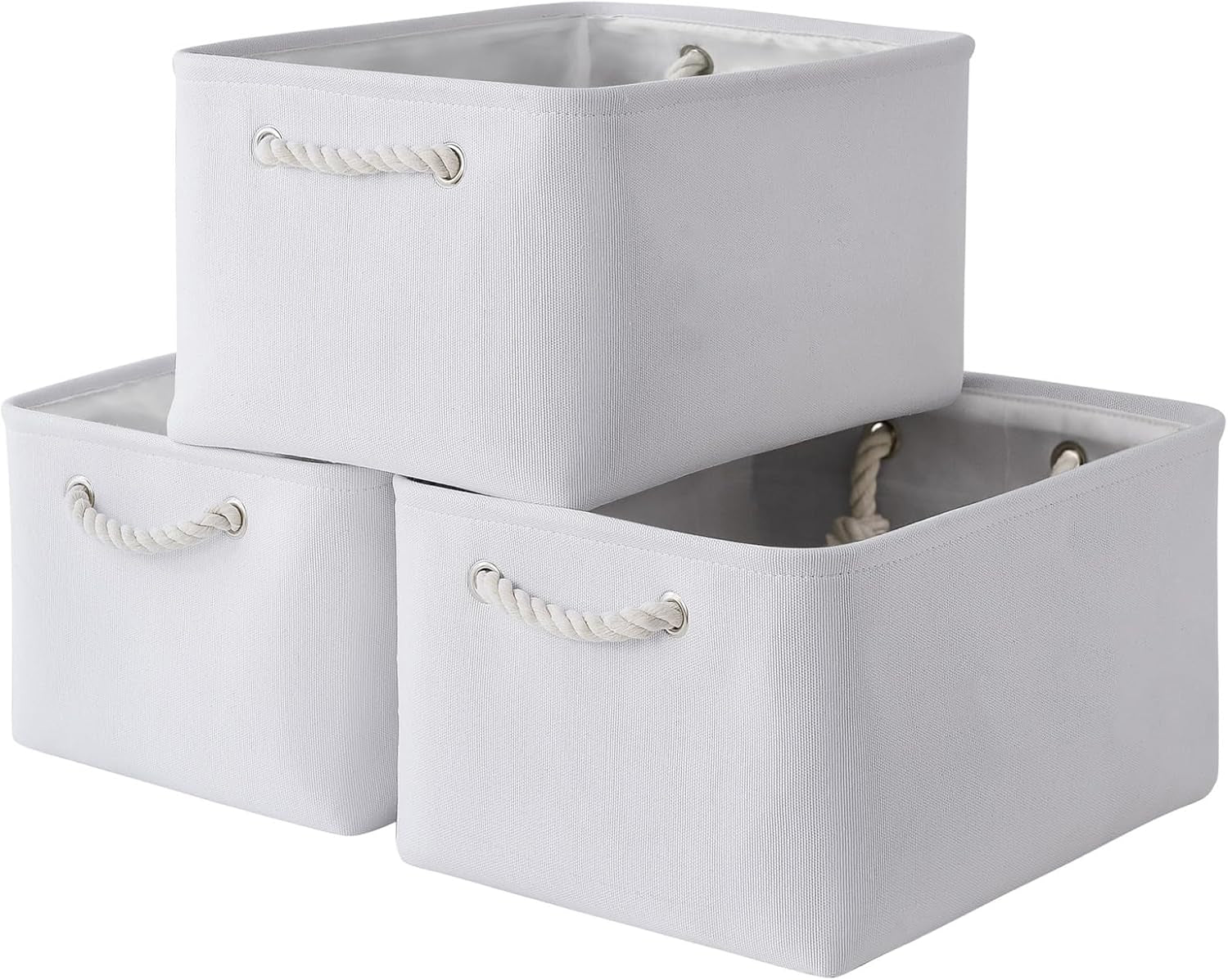 Large Collapsible Storage Bins - 3 Pack 14x10x7 Inch Fabric Organizers for Closet, Shelf, and Toy Storage (Grey & Gold)