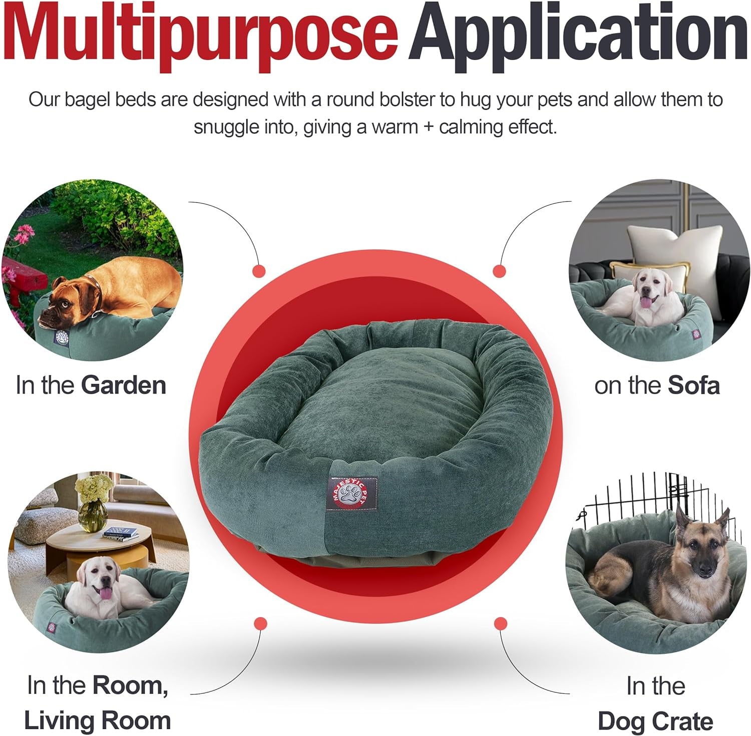 52-Inch Micro Velvet Calming Dog Bed - Washable Cozy Round Bed with Head Support Spine - Fluffy Donut Puppy Mat (52X35X11 Inches) X-Large - Azure