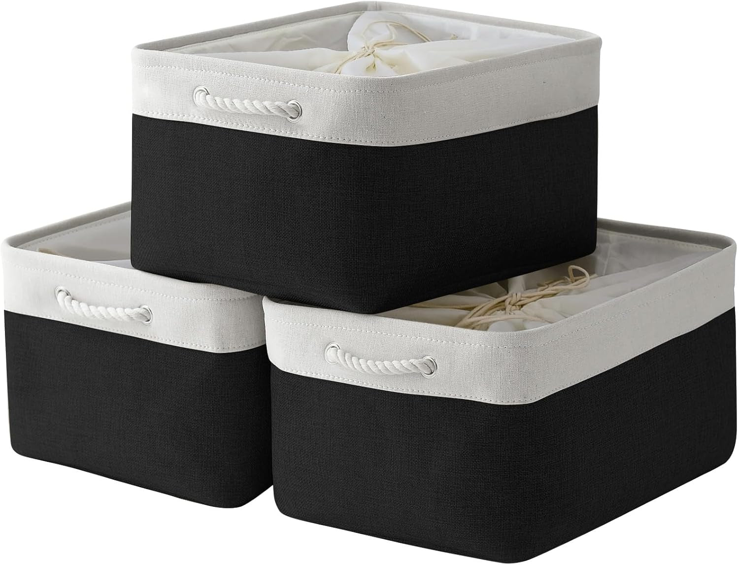 Large Collapsible Storage Bins - 3 Pack 14x10x7 Inch Fabric Organizers for Closet, Shelf, and Toy Storage (Grey & Gold)