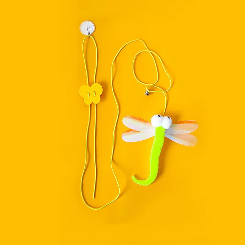 Professional Cat Toy Teasing Stick with Elastic Rope and Dragonfly-Shaped Feather Bell