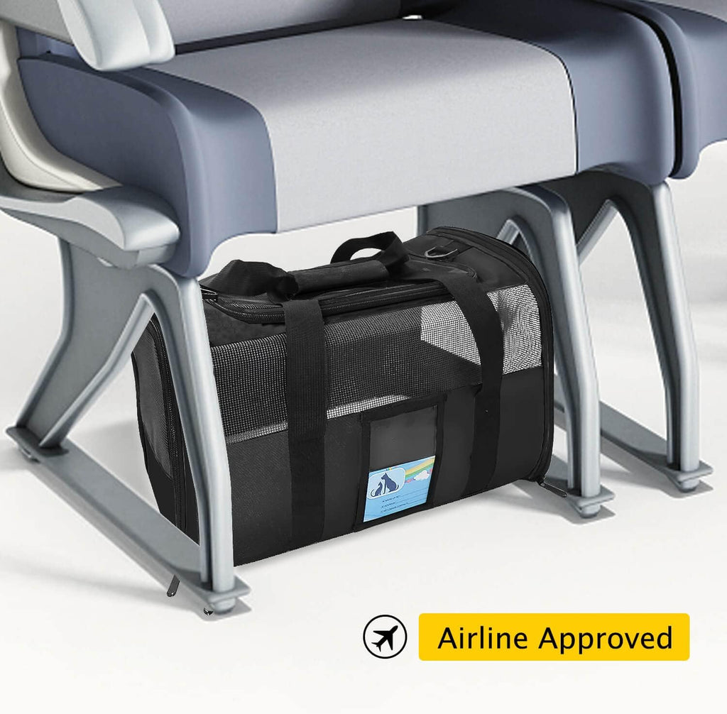 Airline-Approved Pet Carrier for Medium and Small Cats and Dogs, Soft TSA-Compliant Carrier for Pets Up to 15 lbs, Black
