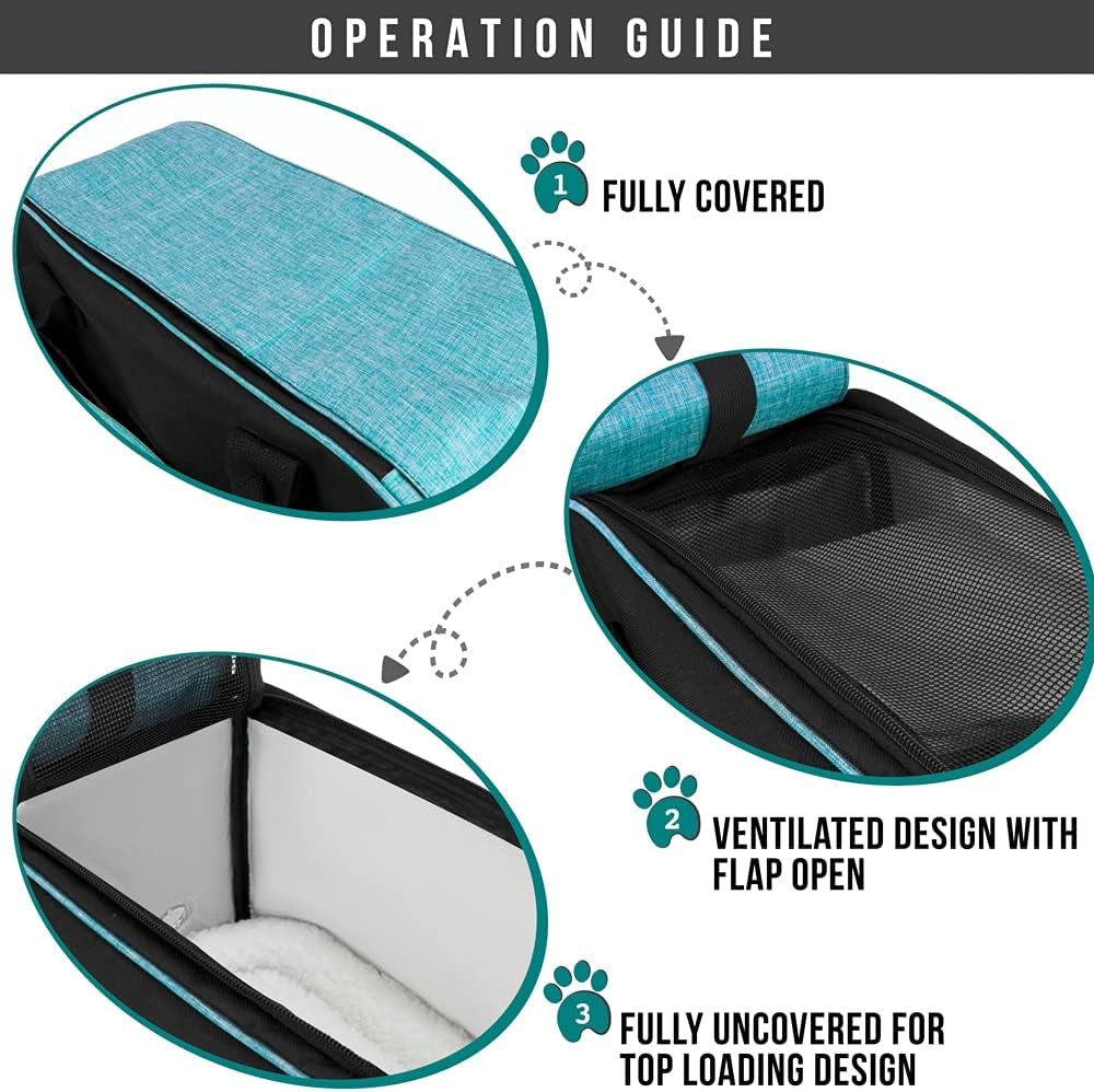 Soft-Sided Pet Carrier for Small Dogs and Cats, TSA Approved Travel Tote with Ventilation, Pockets, and Shoulder Strap, Includes Bed, Max Weight 12 lbs, Turquoise