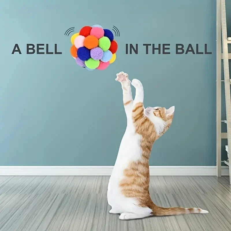 1 to 3 Pieces of Colorful Plush Cat Ball Toys with Elastic Bell for Engaging Playtime