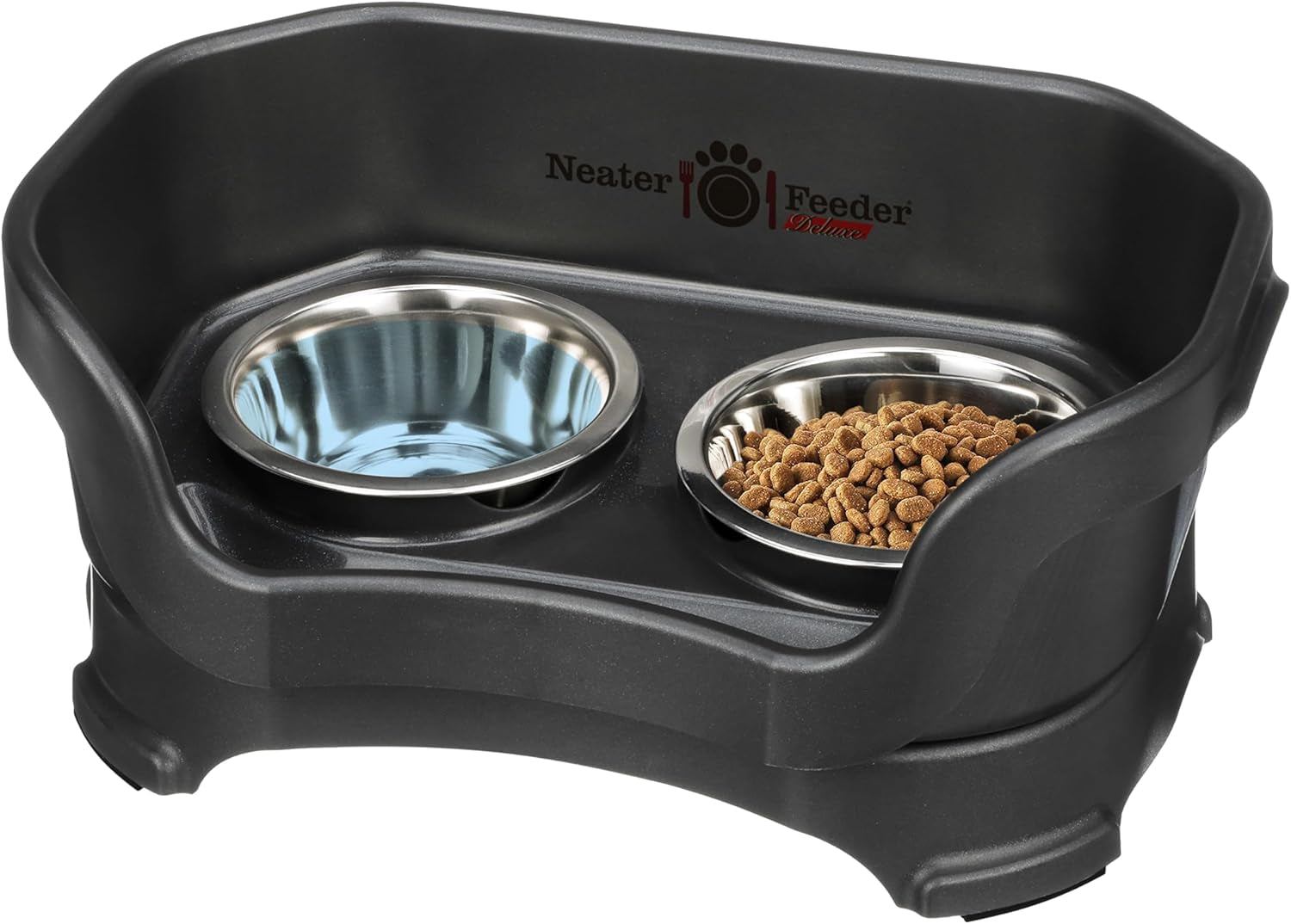 Neater Feeder Deluxe Elevated Dog Bowl Set for Medium Dogs (19-40 lbs) - Made in USA, Spill-Proof Feeding Station, Gunmetal Finish