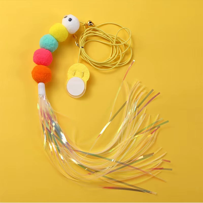 Professional Cat Toy Teasing Stick with Elastic Rope and Dragonfly-Shaped Feather Bell