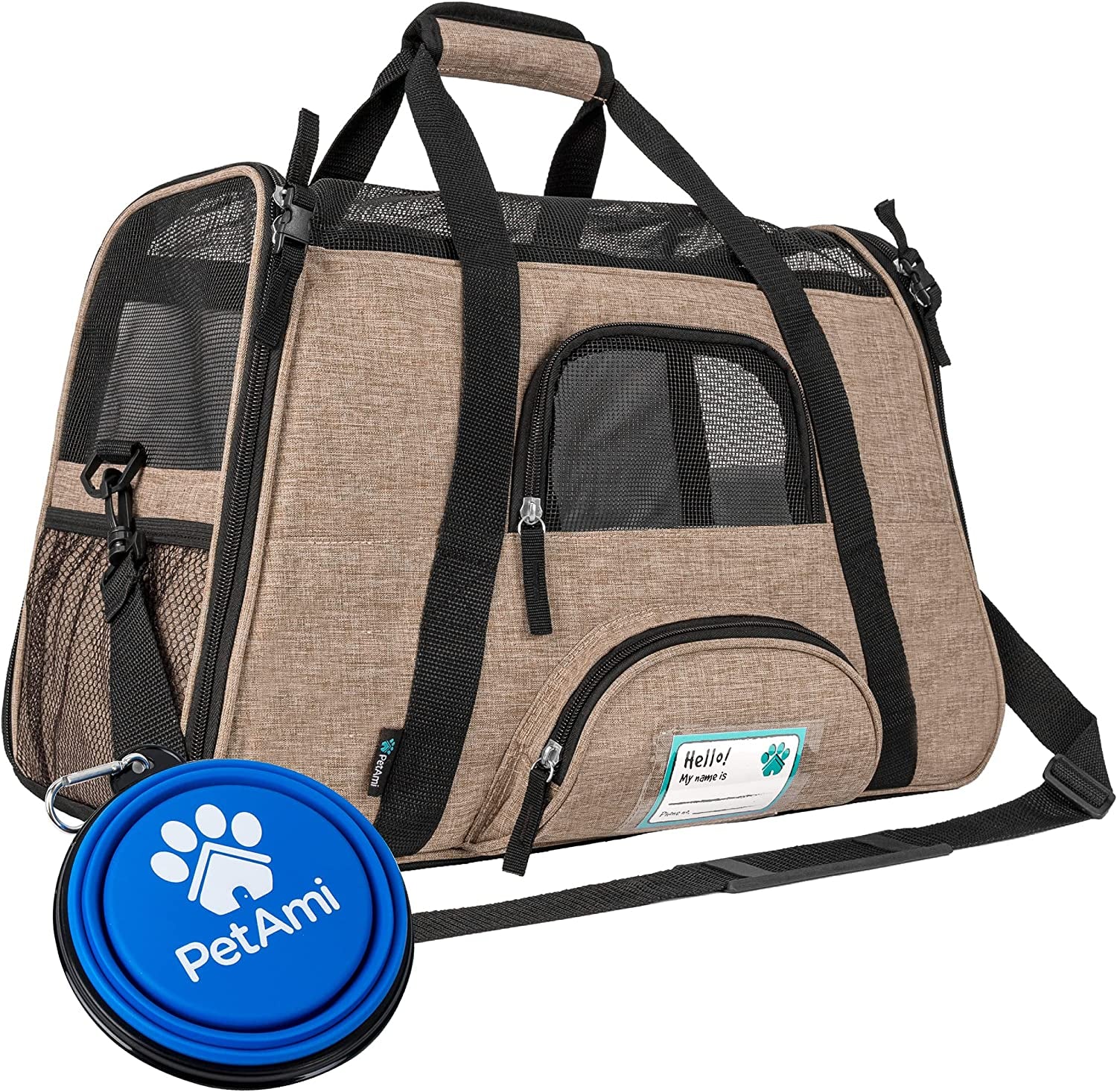 Airline-Approved Soft-Sided Pet Carrier for Cats and Small Dogs, TSA-Compliant Travel Bag with Sherpa Bed, Breathable Mesh Ventilation, Collapsible Bowl, Suitable for Pets Up to 18 lbs, Small Heather White/Red