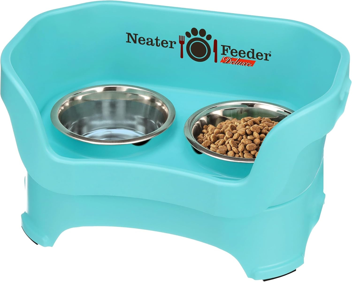 Neater Feeder Deluxe Elevated Dog Bowl Set for Medium Dogs (19-40 lbs) - Made in USA, Spill-Proof Feeding Station, Gunmetal Finish