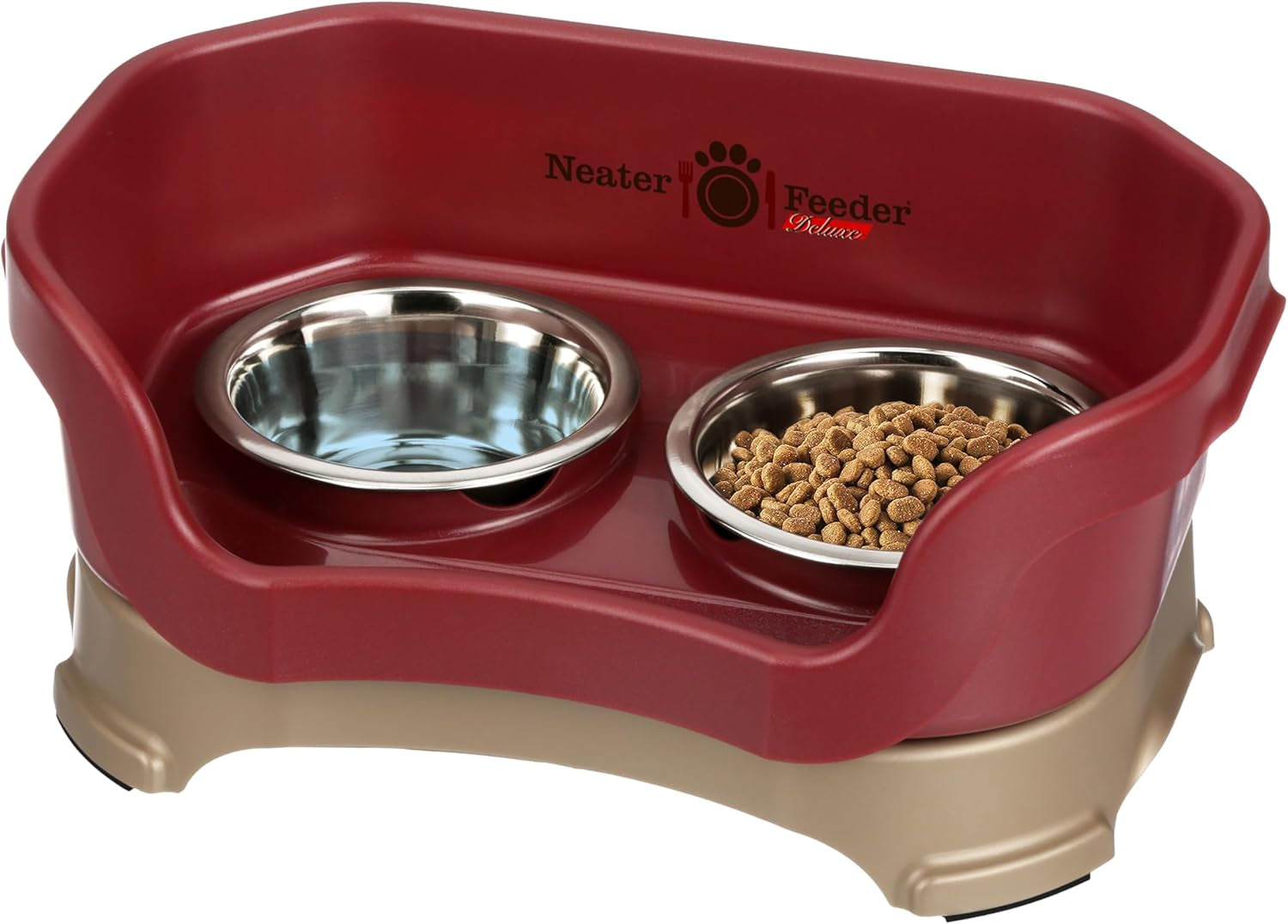 Neater Feeder Deluxe Elevated Dog Bowl Set for Medium Dogs (19-40 lbs) - Made in USA, Spill-Proof Feeding Station, Gunmetal Finish