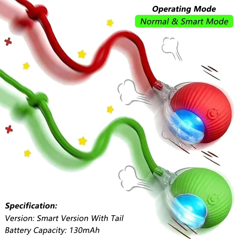 Interactive Automatic Rolling Ball Toy for Dogs and Cats with Faux Tail - Rechargeable Smart Electric Training Device Imitating Mouse Behavior
