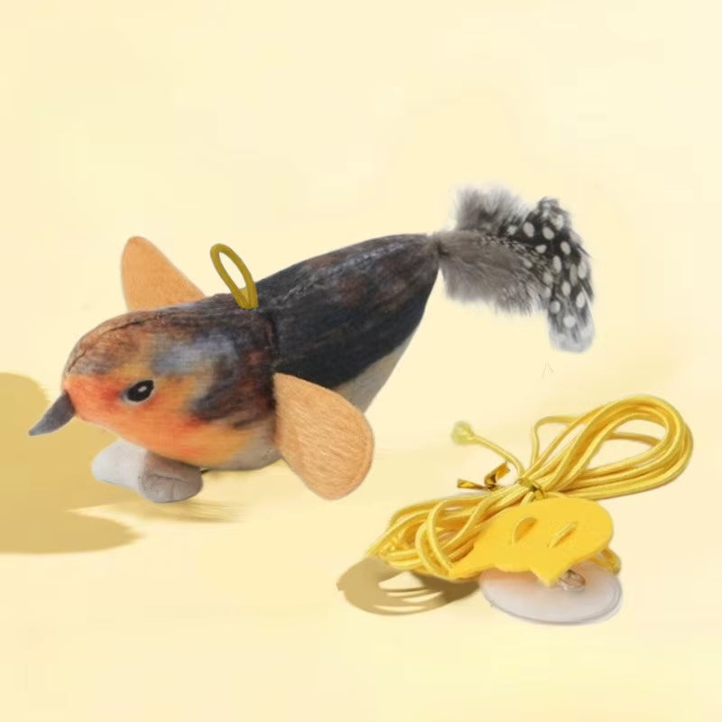 Interactive Indoor Cat Teaser Toy with Sound and Catnip - Wall-Mounted Bird Simulation for Engaging Play