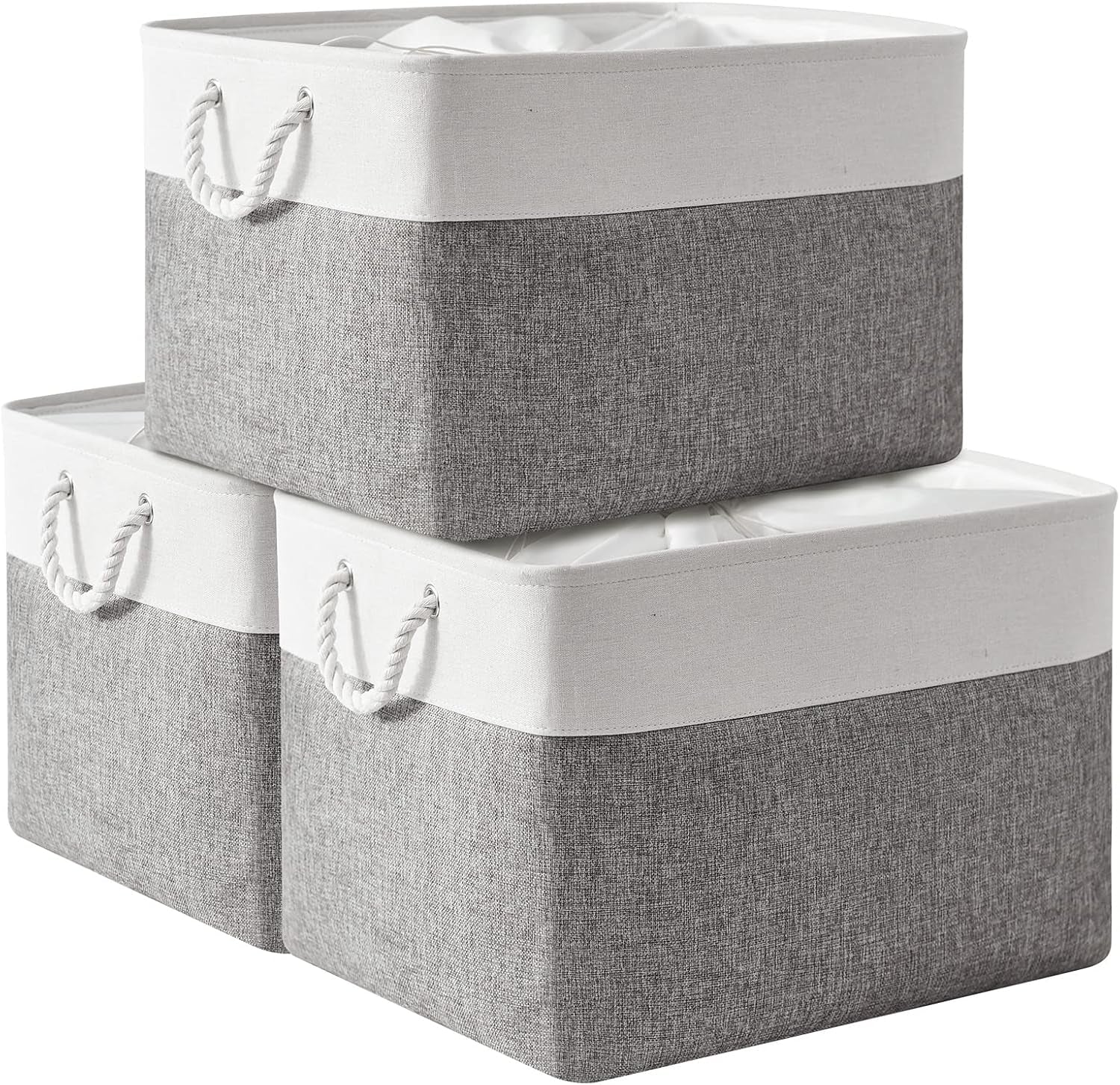 Large Collapsible Storage Bins - 3 Pack 14x10x7 Inch Fabric Organizers for Closet, Shelf, and Toy Storage (Grey & Gold)