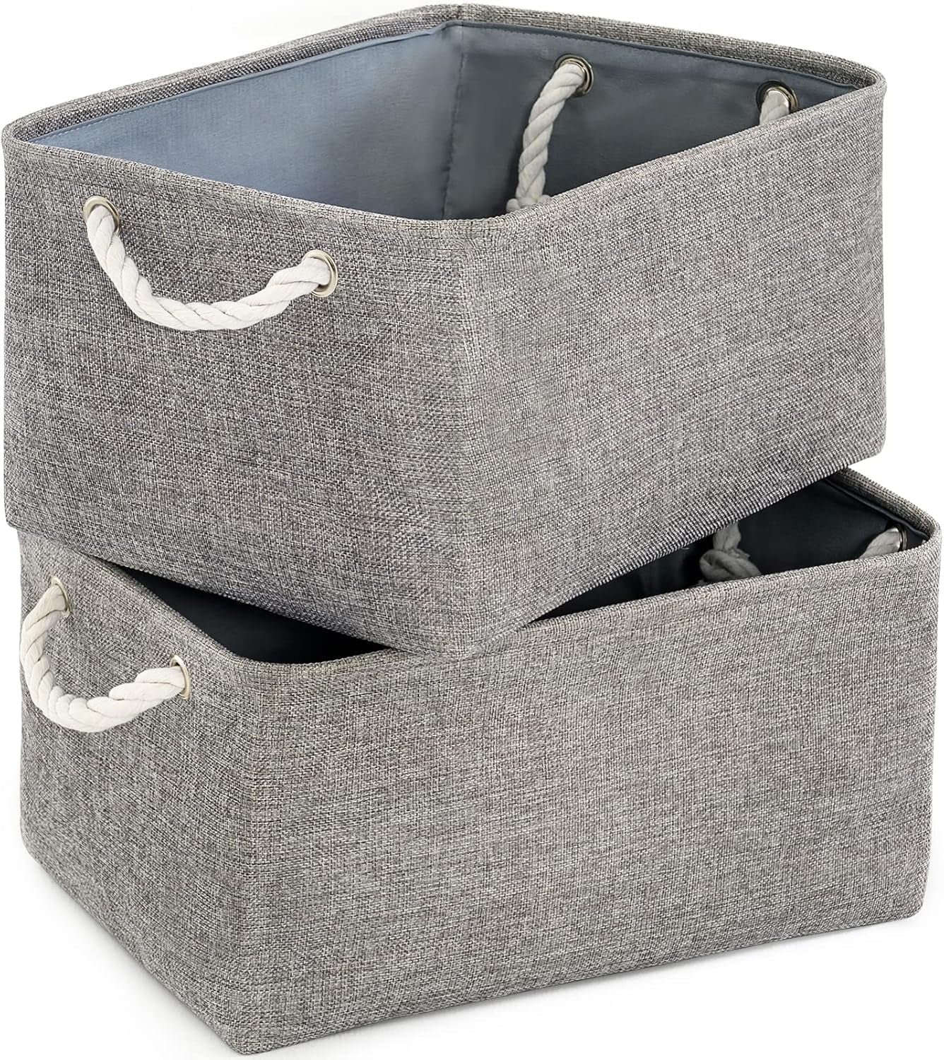 Large Collapsible Storage Bins - 3 Pack 14x10x7 Inch Fabric Organizers for Closet, Shelf, and Toy Storage (Grey & Gold)