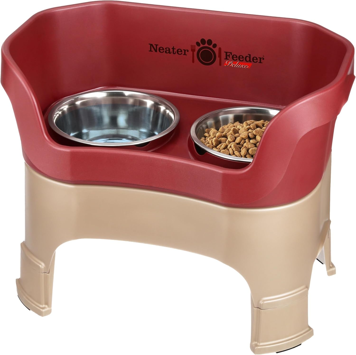 Neater Feeder Deluxe Elevated Cat Bowls with Adjustable Heights (6” & 7.5”), No-Spill Raised Stand, Whisker-Friendly Stainless Steel Dishes, Made in USA, Bronze Finish
