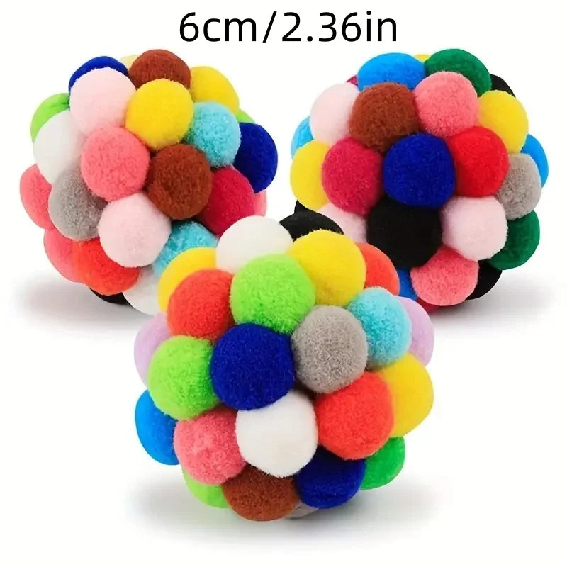1 to 3 Pieces of Colorful Plush Cat Ball Toys with Elastic Bell for Engaging Playtime